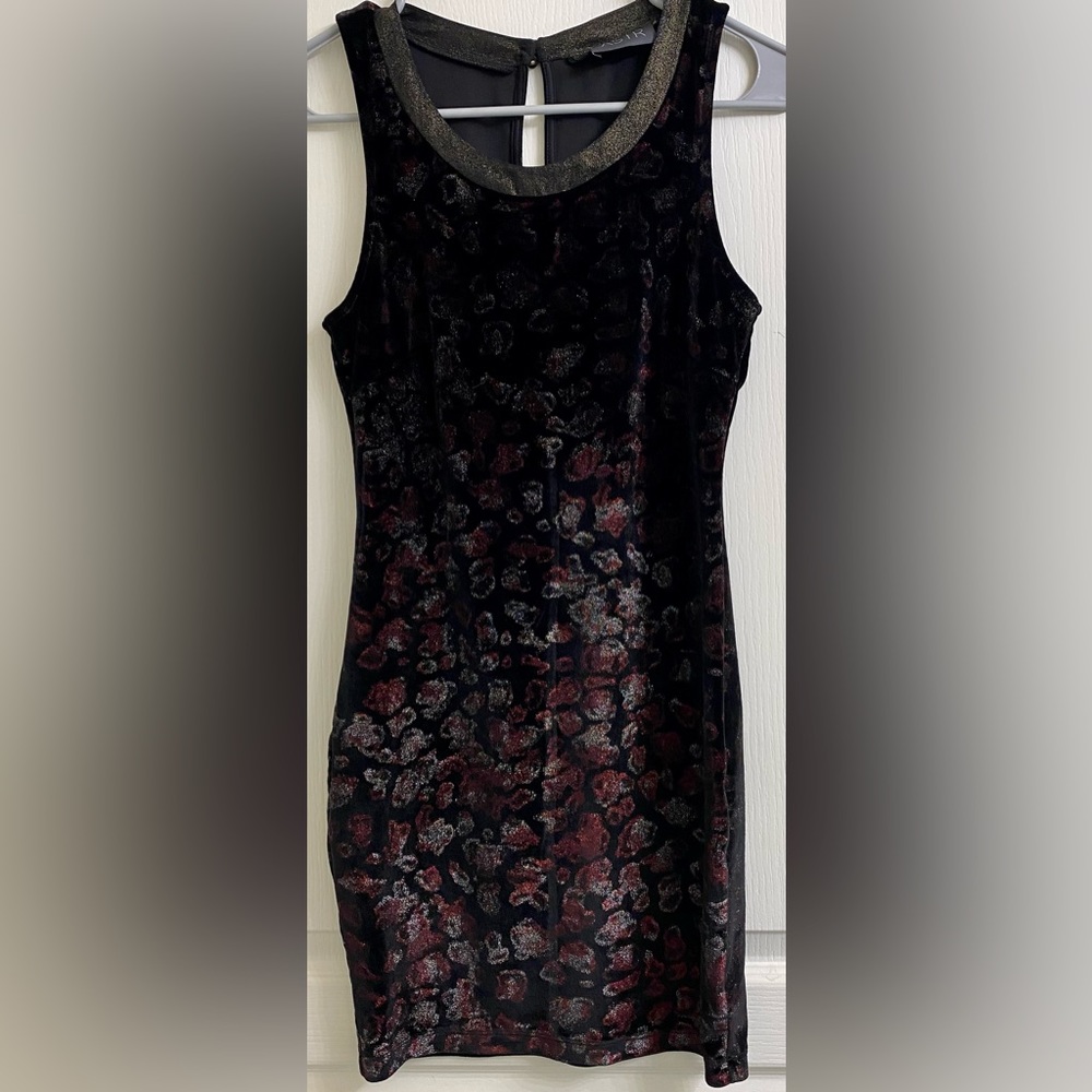 ASTR the Label Mock Neck Bodycon Mini Dress Velvety Metallic Animal Print